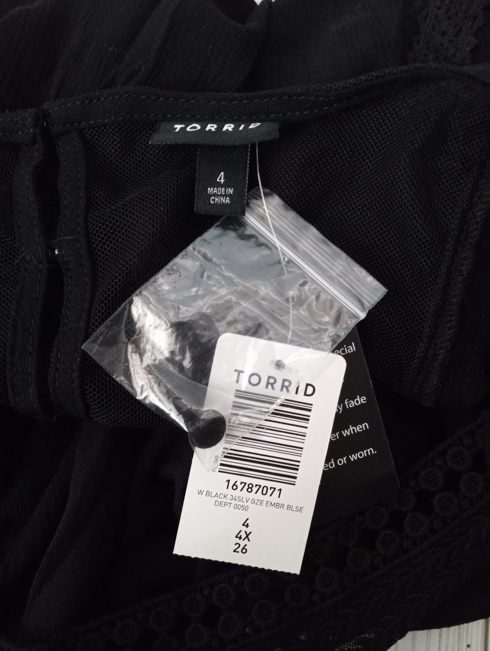 Torrid Whimsy Goth Black Gauze Boho Peasant Embroidered Blouse Plus Size 4X - Picture 6 of 8